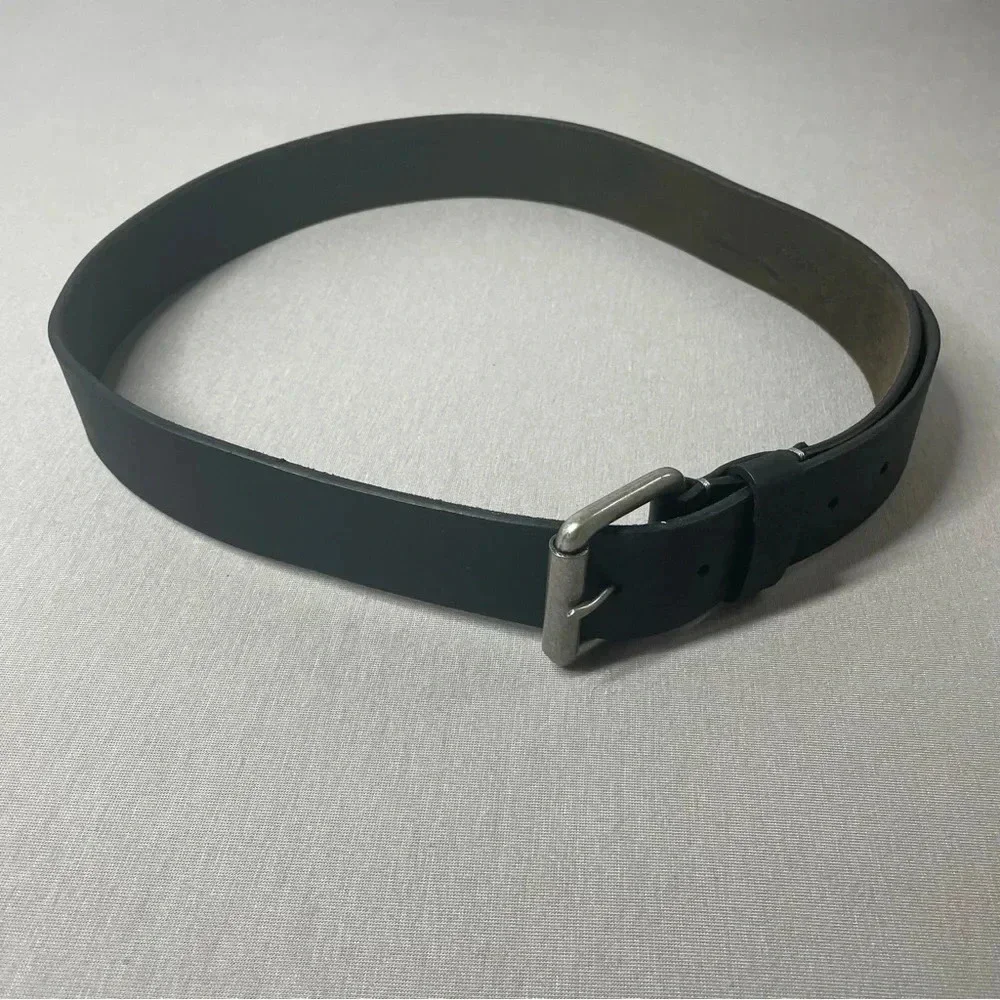 Timberland Black Genuine Leather Silver Tone Buckle Belt
